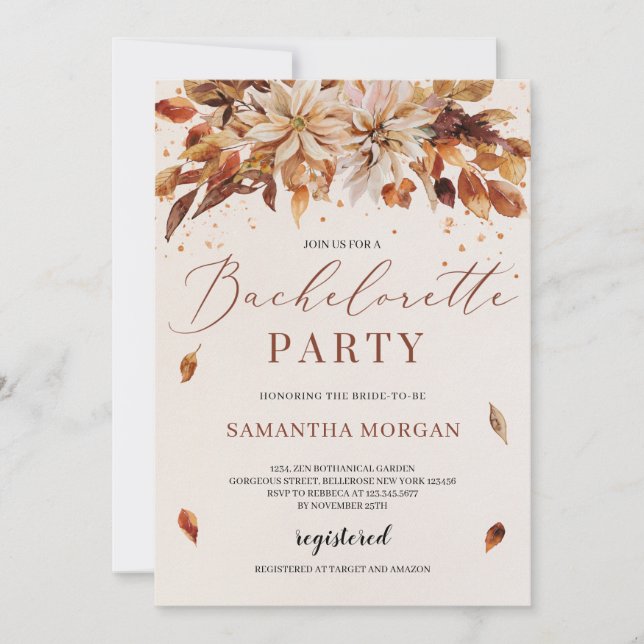 Invitation Boho automne fleurs automne bachelorette (Devant)