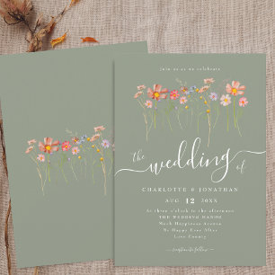Invitation Boho Automne Fleurs Sauvages Floral Vert Sauge Mar