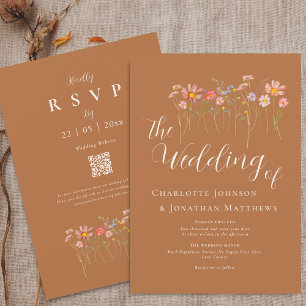 Invitation Boho Automne Fleurs Sauvages Sucre Brun Beige Code