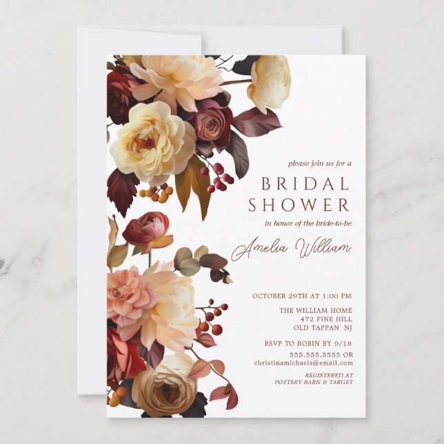Invitation Boho Automne Floral Bridal Douche (Devant)