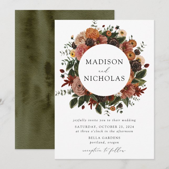 Invitation Boho Automne Floral Frame Mariage (Devant / Derrière)
