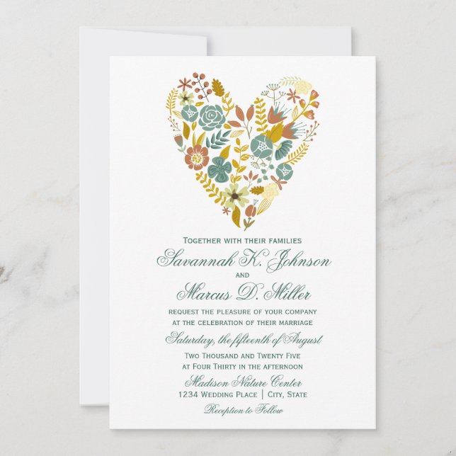 Invitation Boho Automne Floral Heart Mariages de automne Invi (Devant)