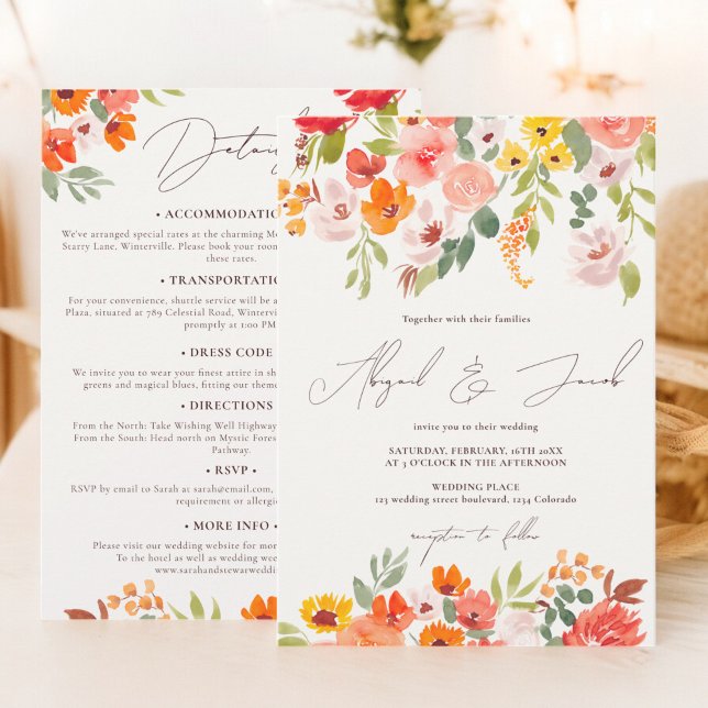 Invitation Boho automne floral rustique tout en un mariage (Boho fall rustic floral all in one wedding invitation)