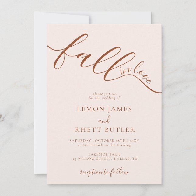 Invitation Boho Automne manuscrit En Amour Mariage (Devant)