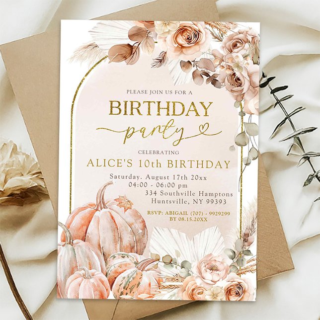 Invitation Boho Automne Pumpkin Fleur Sauvage Anniversaire (Créateur téléchargé)