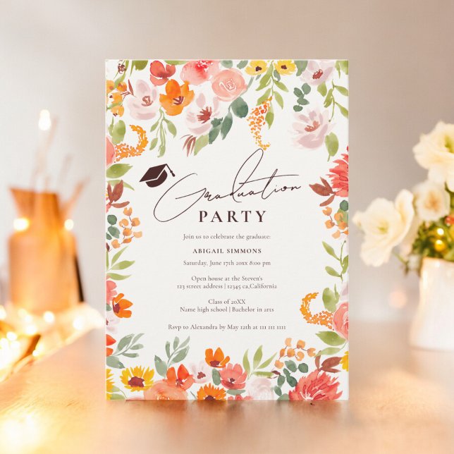 Invitation Boho automne rustique peint à la main graduation f (Boho fall rustic hand painted floral graduation invitation)