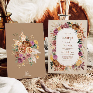 Invitation Boho Automne Terracotta violet Mariage Floral