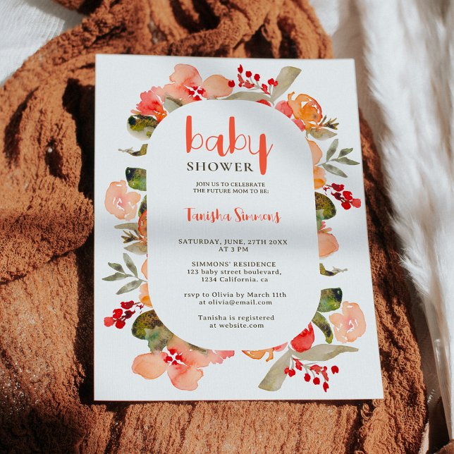 Invitation Boho automne terre cuite baby shower de script flo (Boho fall terracotta floral script baby shower invitation)