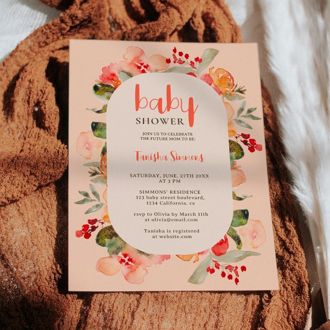 Invitation Boho automne terre cuite baby shower de script flo (Boho fall terracotta floral script baby shower invitation on light pink)