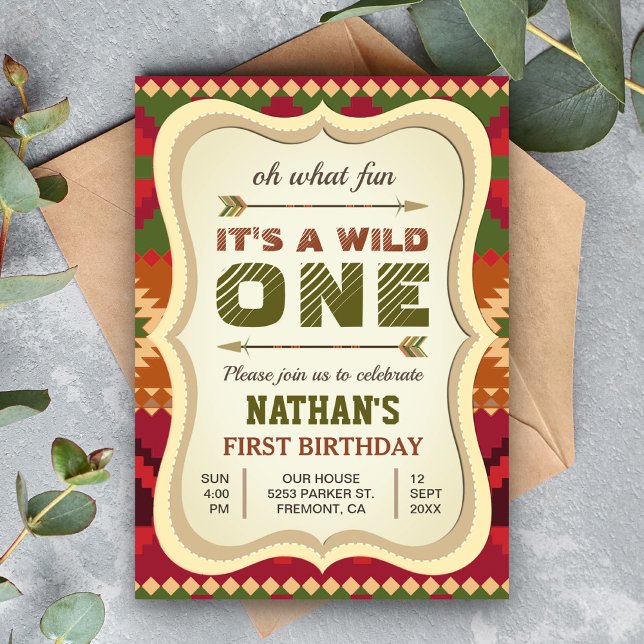 Invitation Boho Aztec Tribal Flèche Wild One Garçons 1er Anni (Créateur téléchargé)