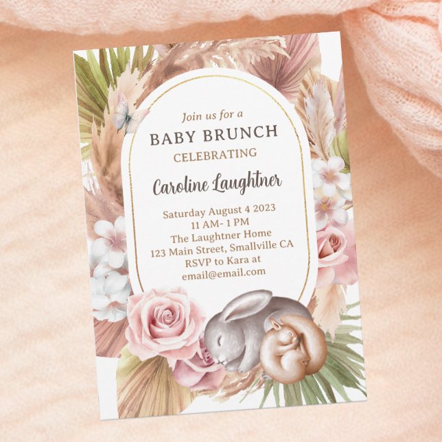 Invitation Boho Baby Animal Sleeping Woodland Baby Brunch (Créateur téléchargé)