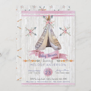 Invitation Boho Baby Baby shower fille rose