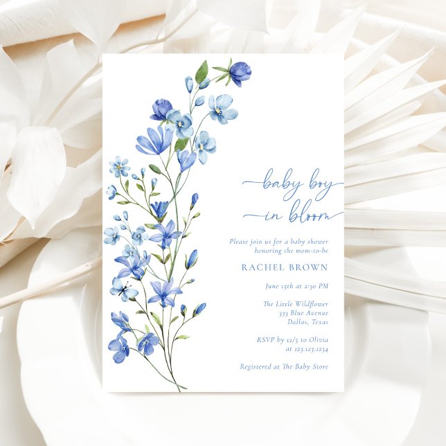 Invitation Boho Baby Boy in Bloom Blue Fleur sauvage Baby sho (Créateur téléchargé)