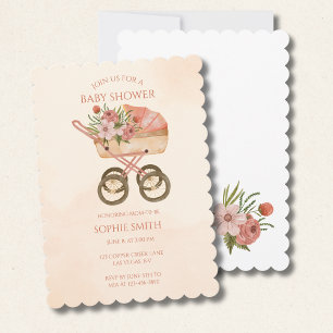 Invitation Boho Baby Carriage Aquarelle Baby shower floral
