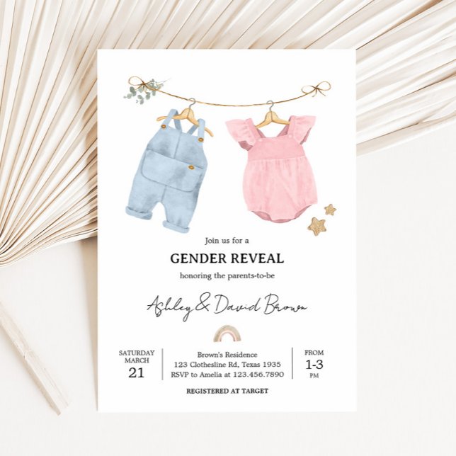 Invitation Boho Baby Clothes Gender Reveal (Boho Baby Clothesline Baby Shower Invitation)