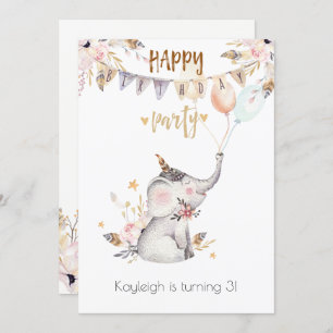 Invitation Boho Baby Elephant Little Girl's Birthday Party