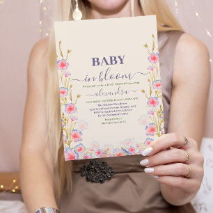 Invitation Boho Baby en Fleur Fête de Naissance Bébé Fille