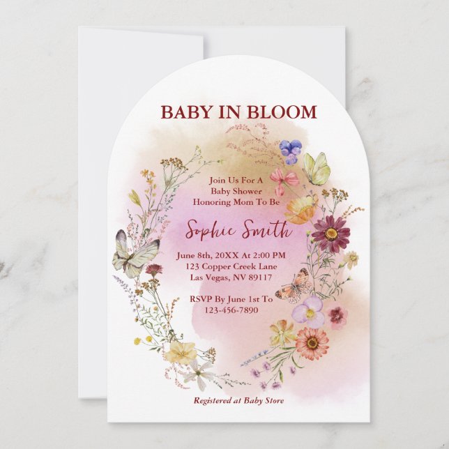 Invitation Boho Baby en fleur Fleur sauvage Aquarelle (Devant)