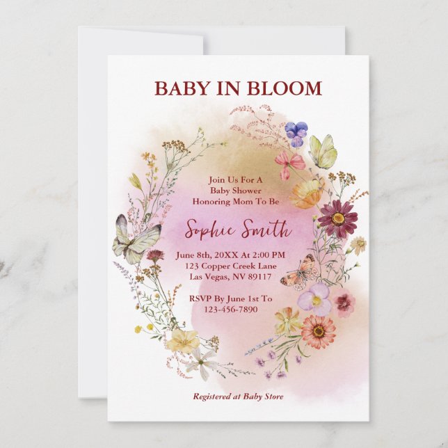 Invitation Boho Baby Fleur éclose Aquarelle Fleur sauvage (Devant)