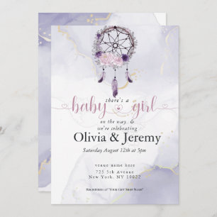 Invitation BOHO Baby Girl Amethyst Dusty Rose Dreamcatcher