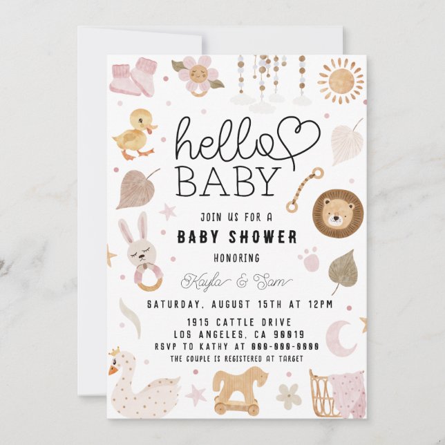 Invitation Boho Baby Girl Nursery Douche (Devant)
