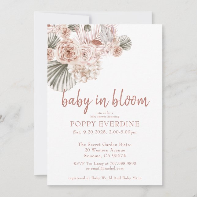 Invitation Boho Baby In Bloom Pampas Grass Girl Baby shower I (Devant)