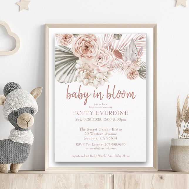 Invitation Boho Baby In Bloom Pampas Grass Girl Baby shower I (Créateur téléchargé)