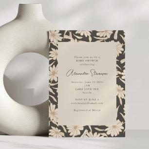 Invitation Boho Baby shower botanique moderne noir et ivoire