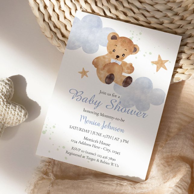 Invitation BOHO Baby shower Boy | Ours et nuages (Créateur téléchargé)