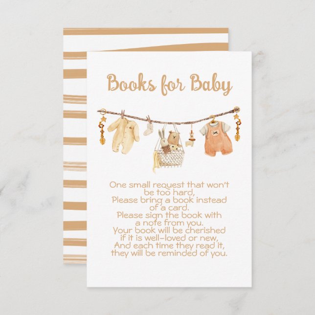 Invitation Boho Baby shower Clothesline Apportez un livre (Devant / Derrière)