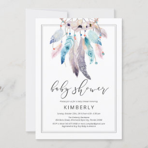 Invitation Boho Baby shower Dreamcatcher Floral Tribal