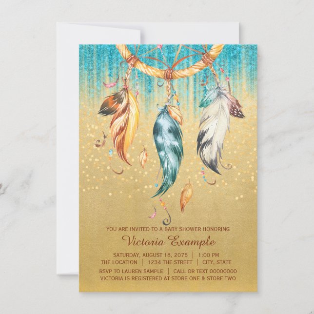 Invitation Boho Baby shower Garçon fille tribal Dream Catcher (Devant)