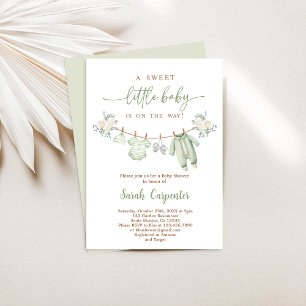 Invitation Boho Baby shower garçon, Sage Green vêtements bébé