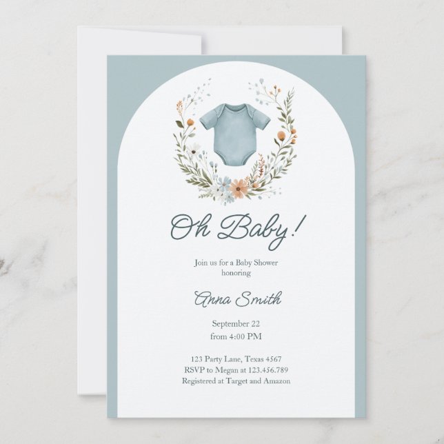 Invitation Boho Baby shower Oh Baby Boy Garland Rustique (Devant)