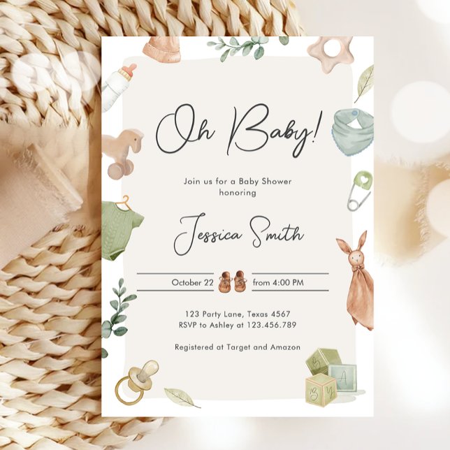 Invitation Boho Baby shower Oh Baby Boy Vêtements rustiques (Créateur téléchargé)