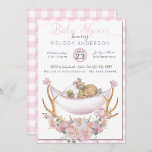Invitation BOHO Baby shower rose Hammock Antlers Floral