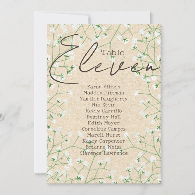 Invitation Boho Baby's Breath Tableau Numéro de siège Tableau (Devant)