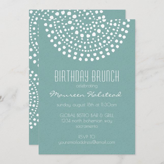 Invitation Boho Bali Anniversaire Brunch Turquoise (Devant / Derrière)