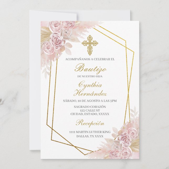 Invitation Boho Baptism espagnol (Devant)