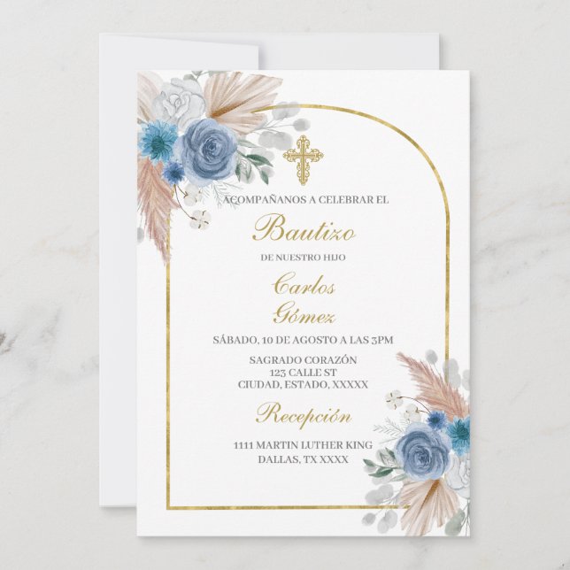 Invitation Boho Baptism espagnol pour garçon (Devant)