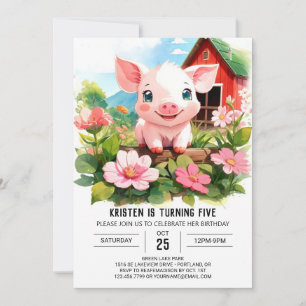 Invitation Boho Barnyard amis Cochon fille anniversaire
