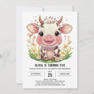 Invitation Boho Barnyard Vache rose Anniversaire