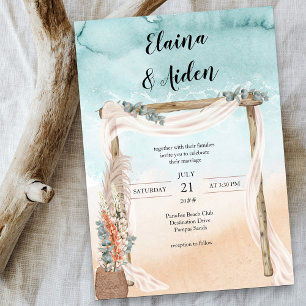 Invitation Boho Beach Arbor Aquarelle Océan Mariage