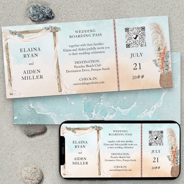Invitation Boho Beach Arbor Destination Mariage Pass Embarque (Créateur téléchargé)