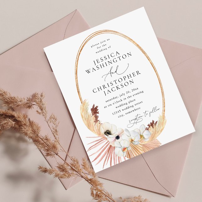 Invitation Boho Beach Blanc Floral Mariage (Créateur téléchargé)