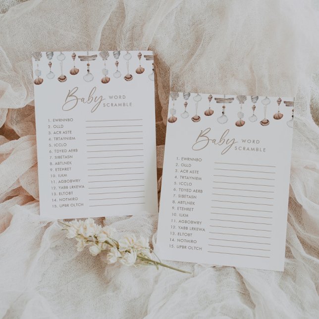 Invitation Boho Beach Word Scramble Baby shower Jeu (Zazzle Boho Beach Shell Wishes for Baby Card)