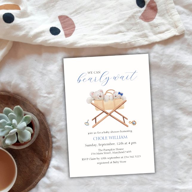 Invitation Boho Bear Bassinet Toy Baby shower (Boho Bear Bassinet Toy Boy Baby Shower Invitation)