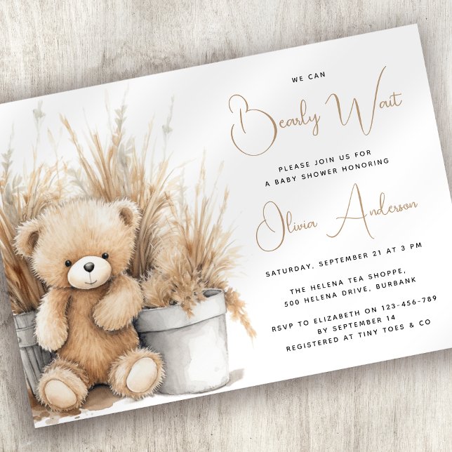 Invitation Boho Bear Pampas Grass Bearly Wait Baby shower (Créateur téléchargé)
