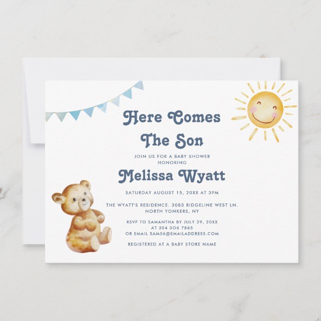 Invitation Boho Bear Voici Le Baby shower Fils Boy (Devant)