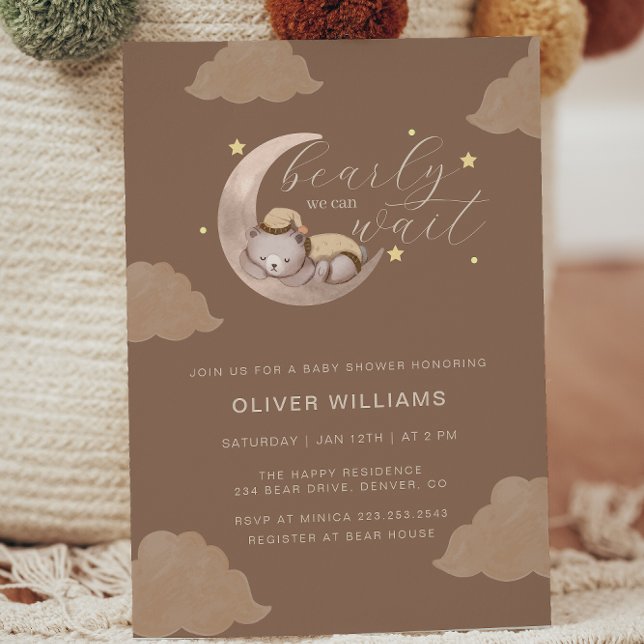 Invitation Boho Bearly Wait Cub Brown Moon Star Baby shower (Boho Bearly Wait Cub Brown Moon Star Baby Shower Invitation)
